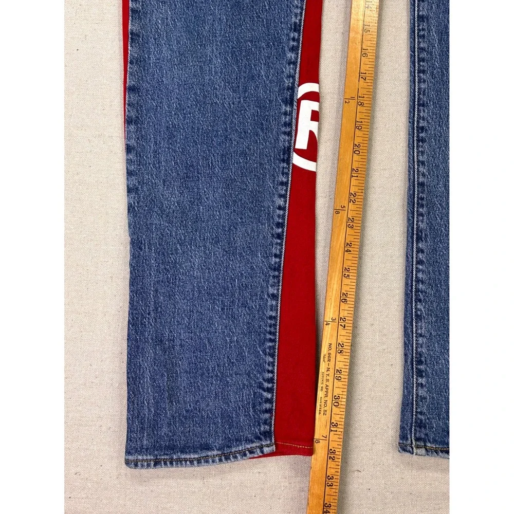 Levis Premium 541 BIG E Jeans Mens 32x34 Split Leg Blue Red Logo Graphic